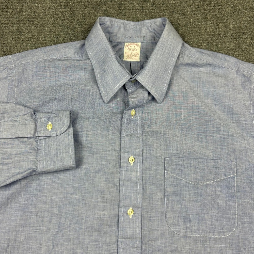 Brooks Brothers Makers Shirt Mens 17-3 Blue Cotton Button Up USA Made VTG